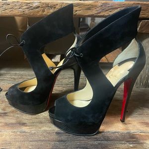 New Christian Louboutin Ferme Rogue 100 Black Suede Tie Pumps Heels 36